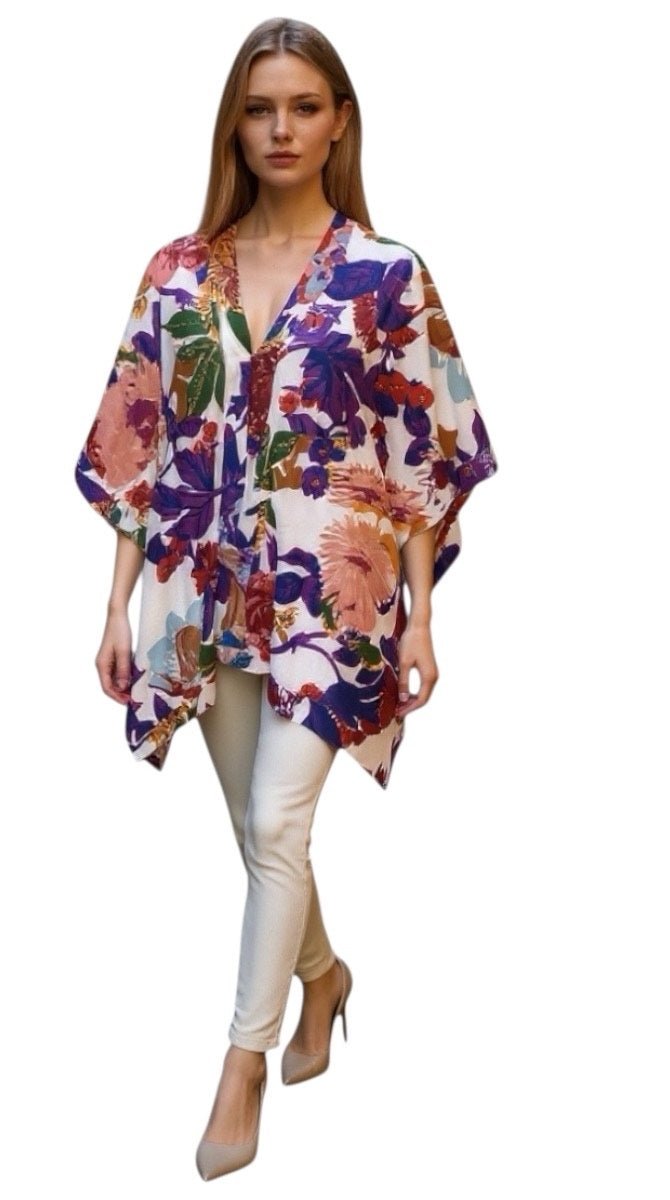 ROUTE 1_COTTON COVER UP WHITE/PURPLE/BLUE MULTI _ COTTON COVER UP WHITE/PURPLE/BLUE MULTI _ Ebony Boutique NZ