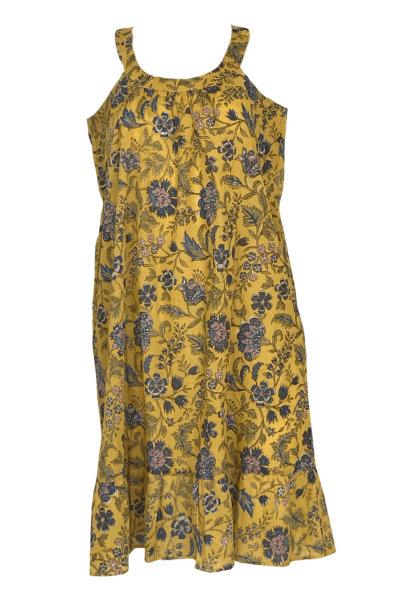 ROUTE 1_COTTON SUNDRESS GOLD/BLUE MULTI _ COTTON SUNDRESS GOLD/BLUE MULTI _ Ebony Boutique NZ