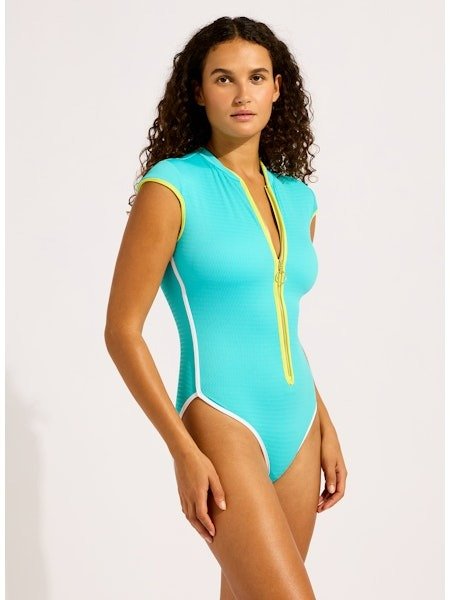 SEAFOLLY_CAP SLEEVE ZIP FRONT ONE PIECE BEACH BOUND ATOLL _ CAP SLEEVE ZIP FRONT ONE PIECE BEACH BOUND ATOLL _ Ebony Boutique NZ
