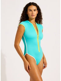 SEAFOLLY_CAP SLEEVE ZIP FRONT ONE PIECE BEACH BOUND ATOLL _ CAP SLEEVE ZIP FRONT ONE PIECE BEACH BOUND ATOLL _ Ebony Boutique NZ