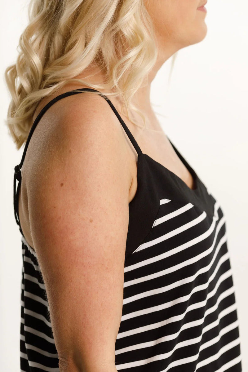 THE GOODNIGHT SOCIETY_SINGLET TOP BLACK AND WHITE STRIPES _ SINGLET TOP BLACK AND WHITE STRIPES _ Ebony Boutique NZ