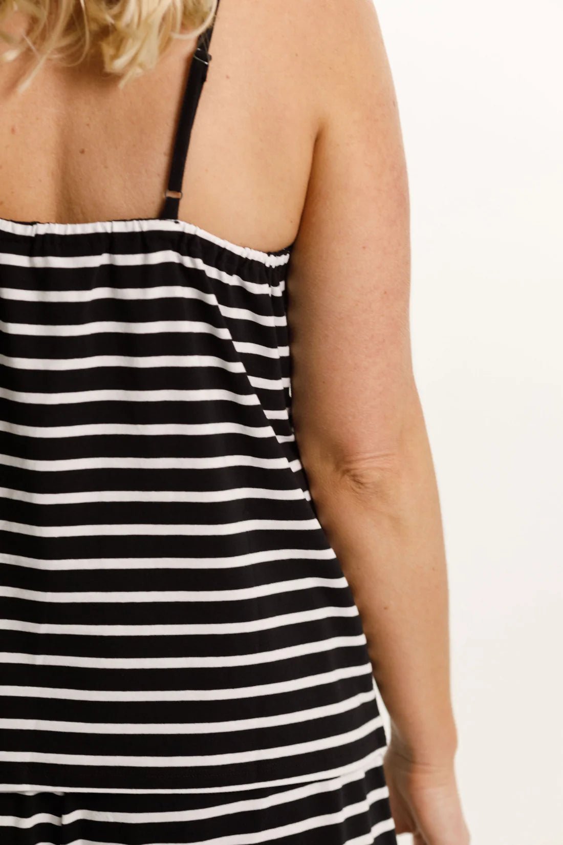 THE GOODNIGHT SOCIETY_SINGLET TOP BLACK AND WHITE STRIPES _ SINGLET TOP BLACK AND WHITE STRIPES _ Ebony Boutique NZ