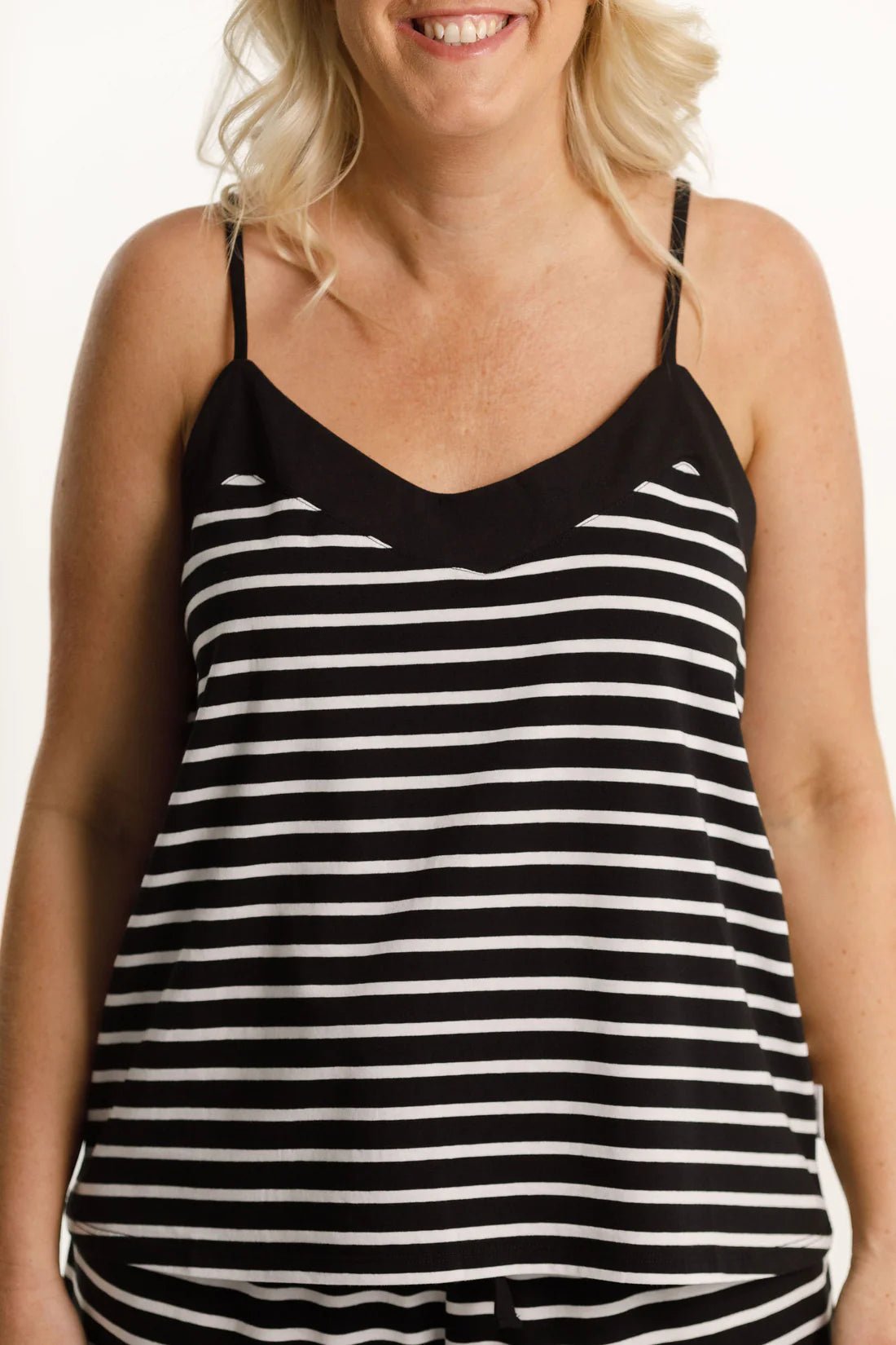 THE GOODNIGHT SOCIETY_SINGLET TOP BLACK AND WHITE STRIPES _ SINGLET TOP BLACK AND WHITE STRIPES _ Ebony Boutique NZ