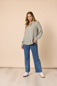 THREADZ_AMOUR STRIPE SHIRT KHAKI/WHITE _ AMOUR STRIPE SHIRT KHAKI/WHITE _ Ebony Boutique NZ