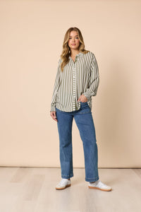 THREADZ_AMOUR STRIPE SHIRT KHAKI/WHITE _ AMOUR STRIPE SHIRT KHAKI/WHITE _ Ebony Boutique NZ
