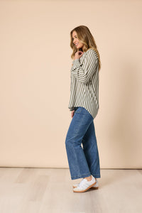 THREADZ_AMOUR STRIPE SHIRT KHAKI/WHITE _ AMOUR STRIPE SHIRT KHAKI/WHITE _ Ebony Boutique NZ