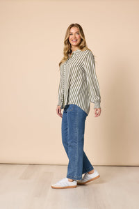 THREADZ_AMOUR STRIPE SHIRT KHAKI/WHITE _ AMOUR STRIPE SHIRT KHAKI/WHITE _ Ebony Boutique NZ