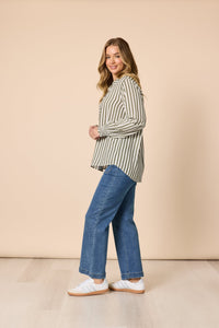 THREADZ_AMOUR STRIPE SHIRT KHAKI/WHITE _ AMOUR STRIPE SHIRT KHAKI/WHITE _ Ebony Boutique NZ