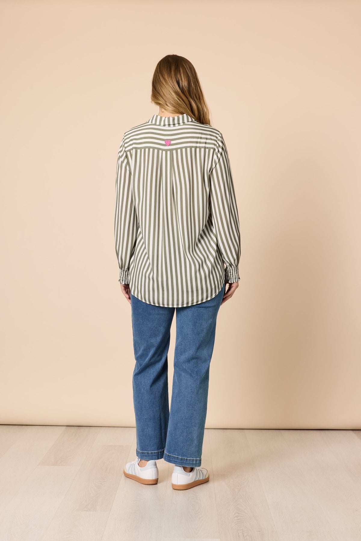 THREADZ_AMOUR STRIPE SHIRT KHAKI/WHITE _ AMOUR STRIPE SHIRT KHAKI/WHITE _ Ebony Boutique NZ