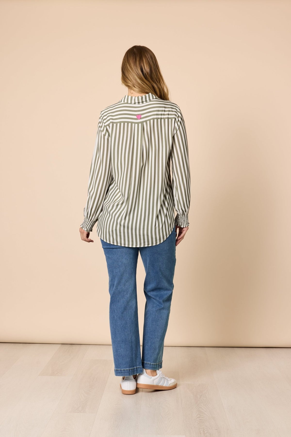 THREADZ_AMOUR STRIPE SHIRT KHAKI/WHITE _ AMOUR STRIPE SHIRT KHAKI/WHITE _ Ebony Boutique NZ