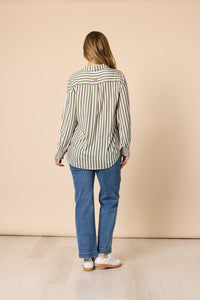 THREADZ_AMOUR STRIPE SHIRT KHAKI/WHITE _ AMOUR STRIPE SHIRT KHAKI/WHITE _ Ebony Boutique NZ