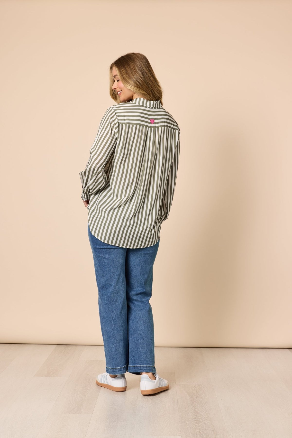 THREADZ_AMOUR STRIPE SHIRT KHAKI/WHITE _ AMOUR STRIPE SHIRT KHAKI/WHITE _ Ebony Boutique NZ