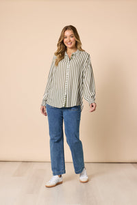 THREADZ_AMOUR STRIPE SHIRT KHAKI/WHITE _ AMOUR STRIPE SHIRT KHAKI/WHITE _ Ebony Boutique NZ