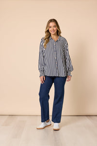 THREADZ_AMOUR STRIPE SHIRT NAVY/WHITE _ AMOUR STRIPE SHIRT NAVY/WHITE _ Ebony Boutique NZ