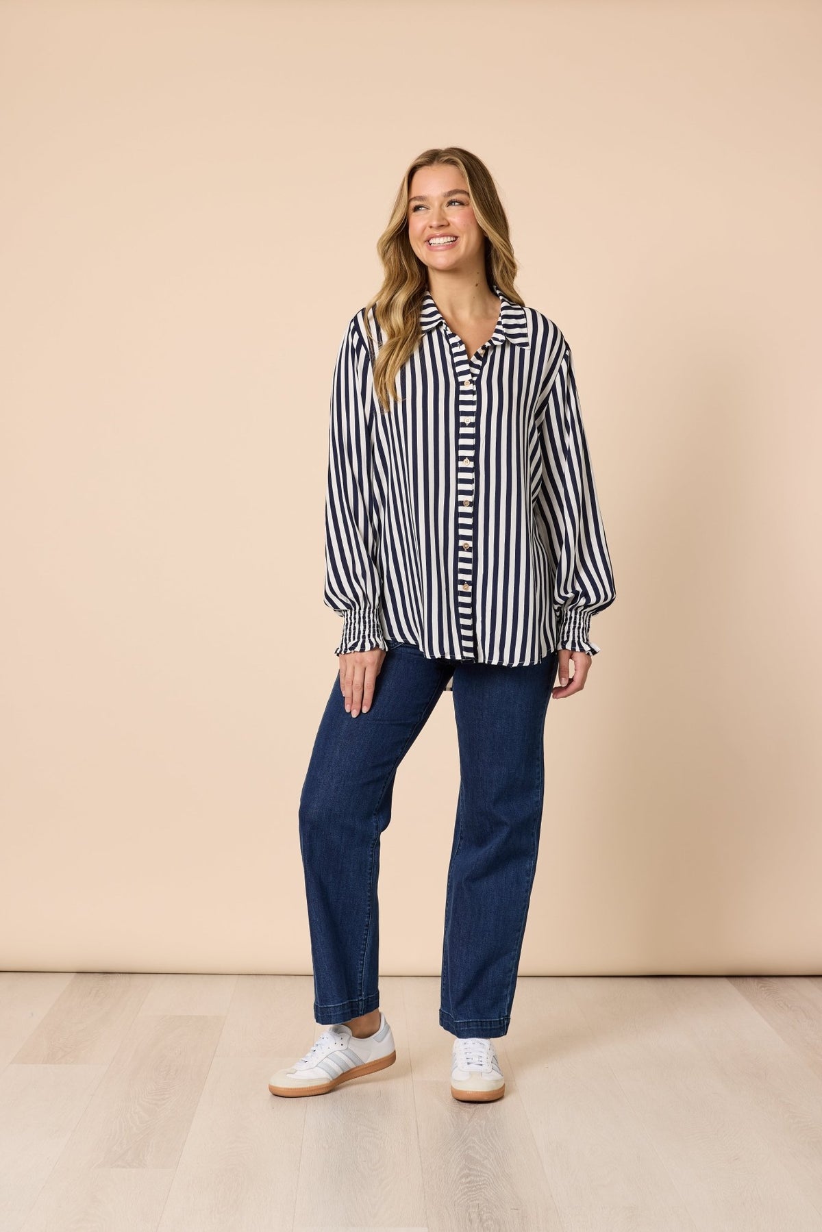 THREADZ_AMOUR STRIPE SHIRT NAVY/WHITE _ AMOUR STRIPE SHIRT NAVY/WHITE _ Ebony Boutique NZ