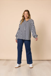 THREADZ_AMOUR STRIPE SHIRT NAVY/WHITE _ AMOUR STRIPE SHIRT NAVY/WHITE _ Ebony Boutique NZ