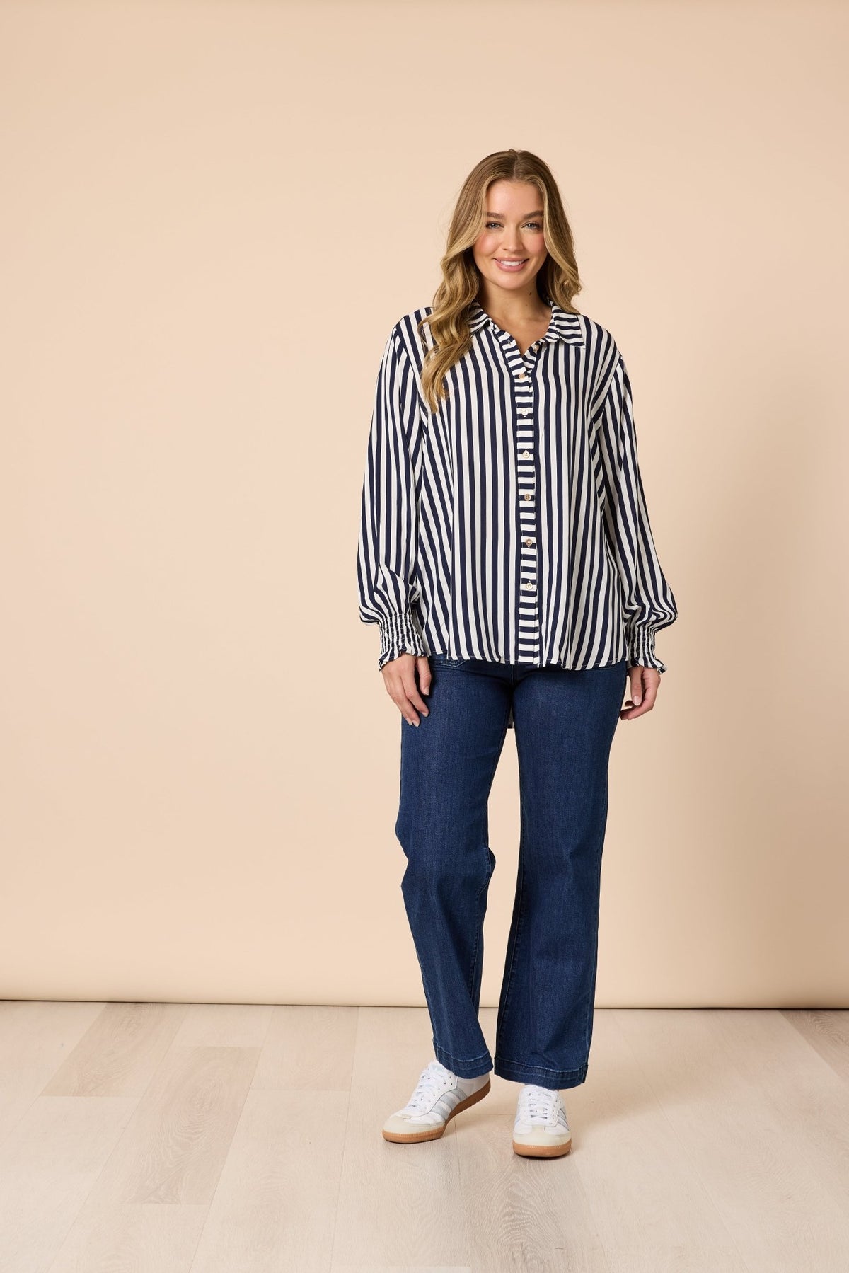 THREADZ_AMOUR STRIPE SHIRT NAVY/WHITE _ AMOUR STRIPE SHIRT NAVY/WHITE _ Ebony Boutique NZ