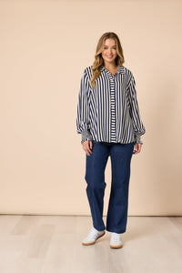 THREADZ_AMOUR STRIPE SHIRT NAVY/WHITE _ AMOUR STRIPE SHIRT NAVY/WHITE _ Ebony Boutique NZ