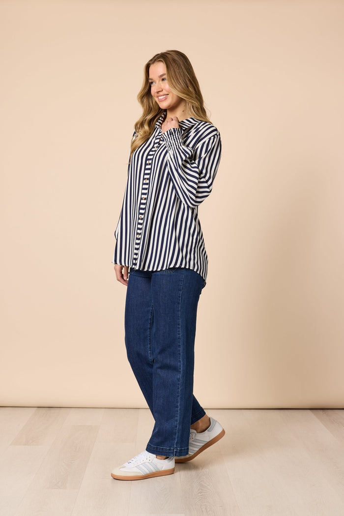 THREADZ_AMOUR STRIPE SHIRT NAVY/WHITE _ AMOUR STRIPE SHIRT NAVY/WHITE _ Ebony Boutique NZ