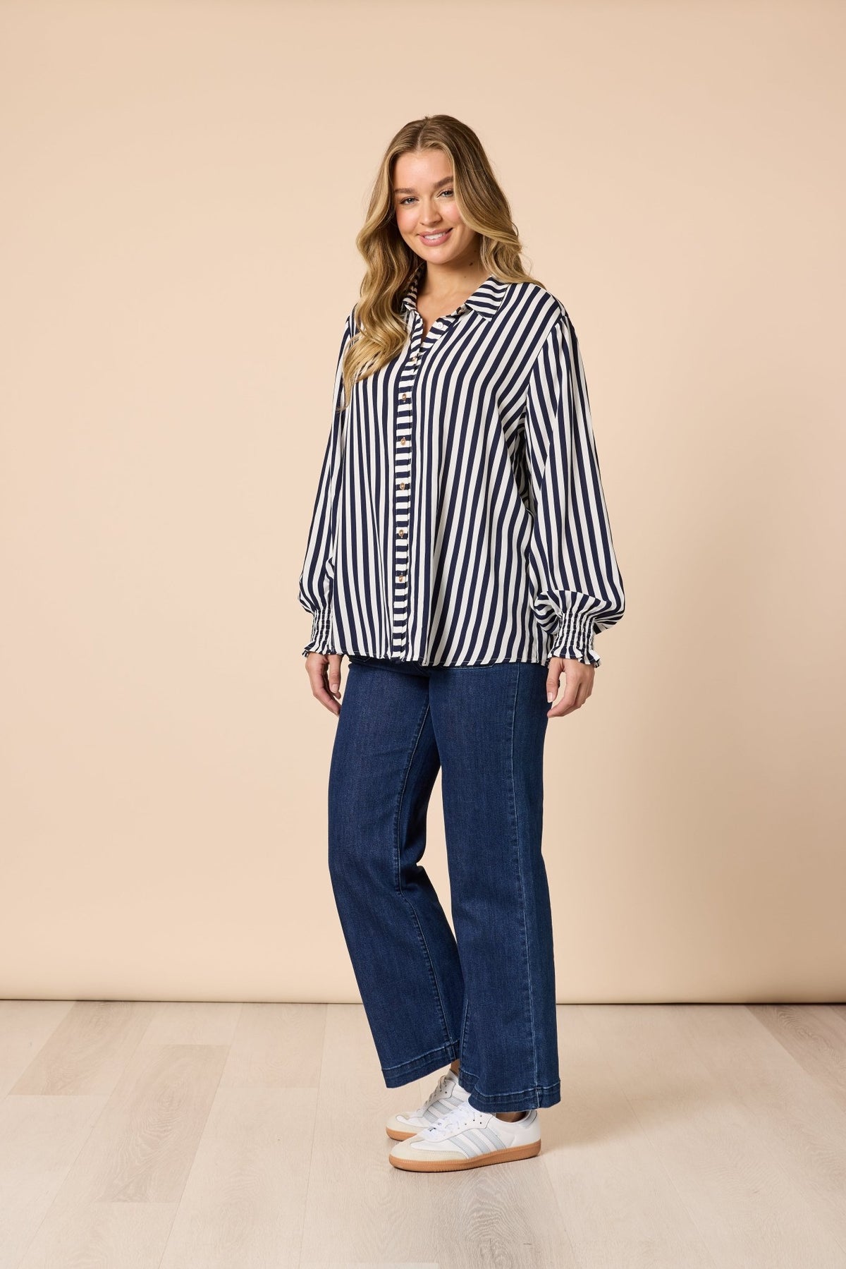 THREADZ_AMOUR STRIPE SHIRT NAVY/WHITE _ AMOUR STRIPE SHIRT NAVY/WHITE _ Ebony Boutique NZ