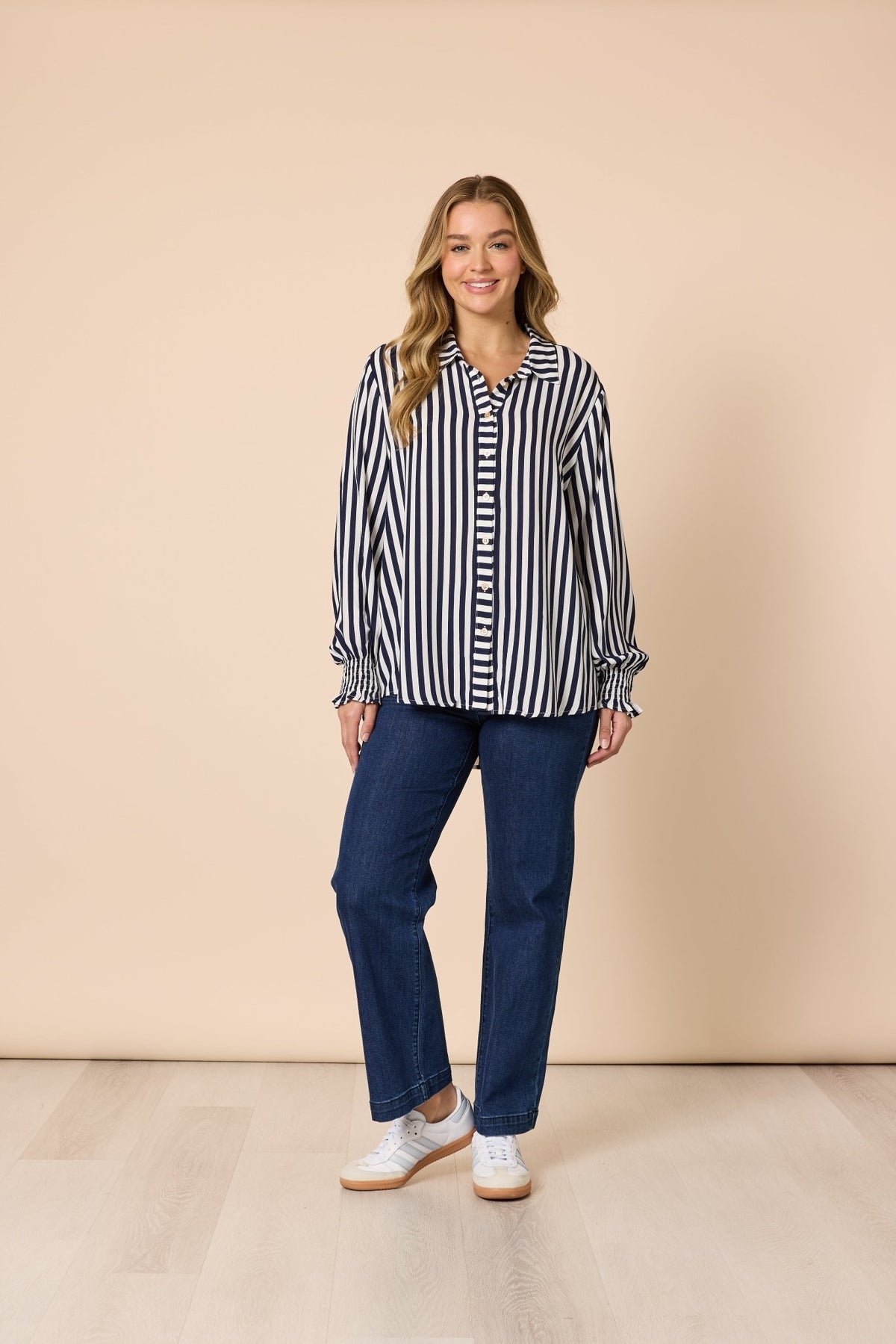 THREADZ_AMOUR STRIPE SHIRT NAVY/WHITE _ AMOUR STRIPE SHIRT NAVY/WHITE _ Ebony Boutique NZ