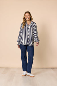 THREADZ_AMOUR STRIPE SHIRT NAVY/WHITE _ AMOUR STRIPE SHIRT NAVY/WHITE _ Ebony Boutique NZ