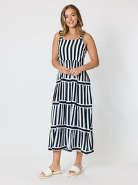 BIANCA STRIPE SUNDRESS BLACK/WHITE_by_THREADZ_women's_in_New Zealand_ FEATURED / FRONT _