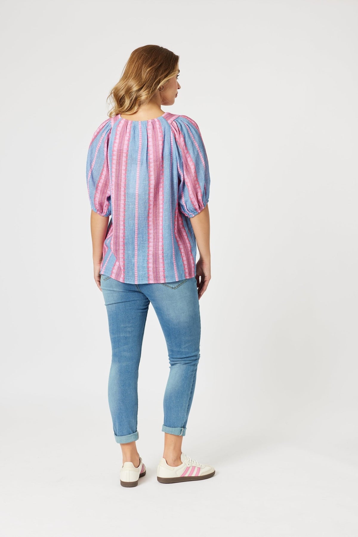 THREADZ_BLOOM STRIPE TOP INDIGO PINK _ BLOOM STRIPE TOP INDIGO PINK _ Ebony Boutique NZ