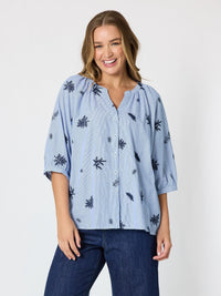 BOTANICA EMBROIDERED FLORAL SHIRT - NAVY/WHITE_by_THREADZ_women's_in_New Zealand_ Product image 8 _