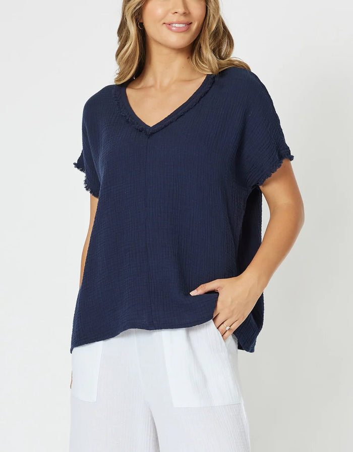 THREADZ_BYRON COTTON V NECK TOP _ BYRON COTTON V NECK TOP _ Ebony Boutique NZ