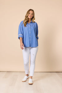 THREADZ_CABO STRIPE SHIRT BLUE / WHITE _ CABO STRIPE SHIRT BLUE / WHITE _ Ebony Boutique NZ