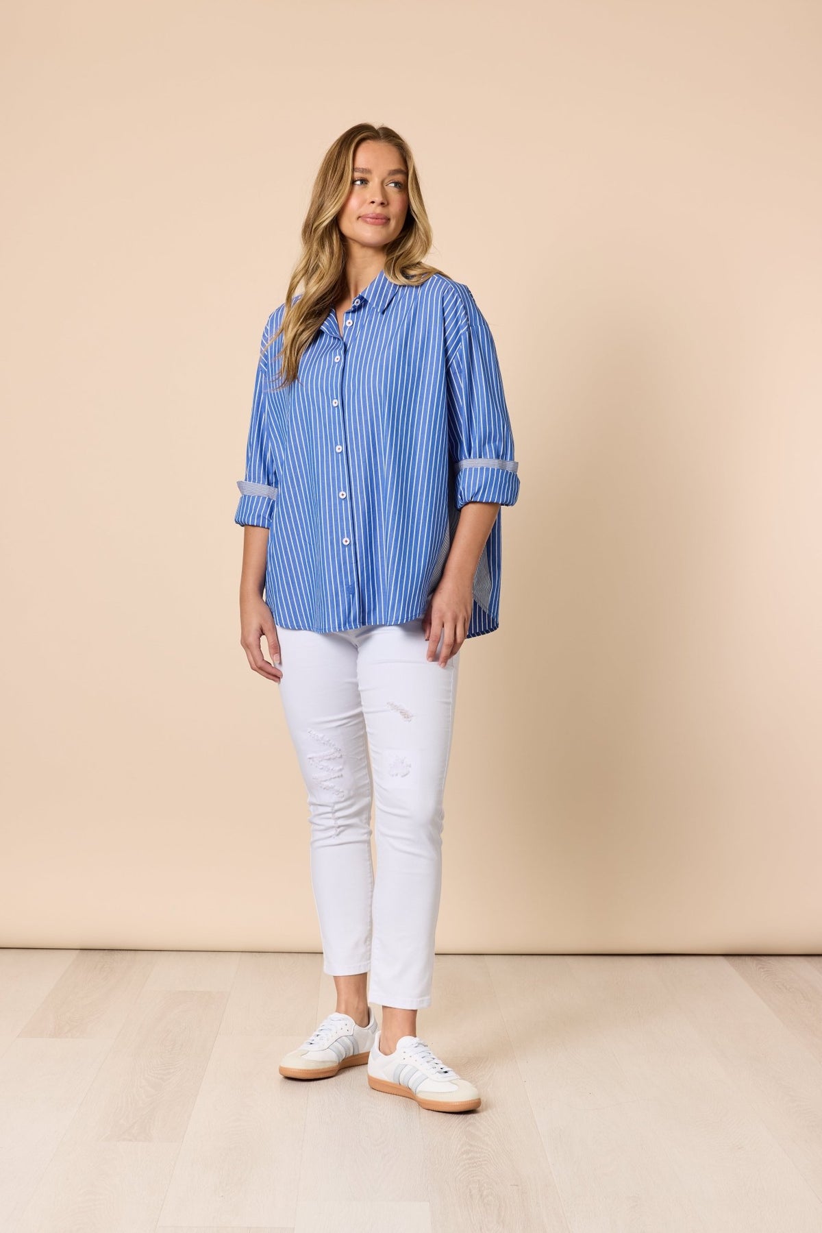 THREADZ_CABO STRIPE SHIRT BLUE / WHITE _ CABO STRIPE SHIRT BLUE / WHITE _ Ebony Boutique NZ