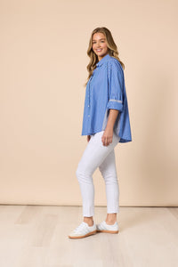 THREADZ_CABO STRIPE SHIRT BLUE / WHITE _ CABO STRIPE SHIRT BLUE / WHITE _ Ebony Boutique NZ