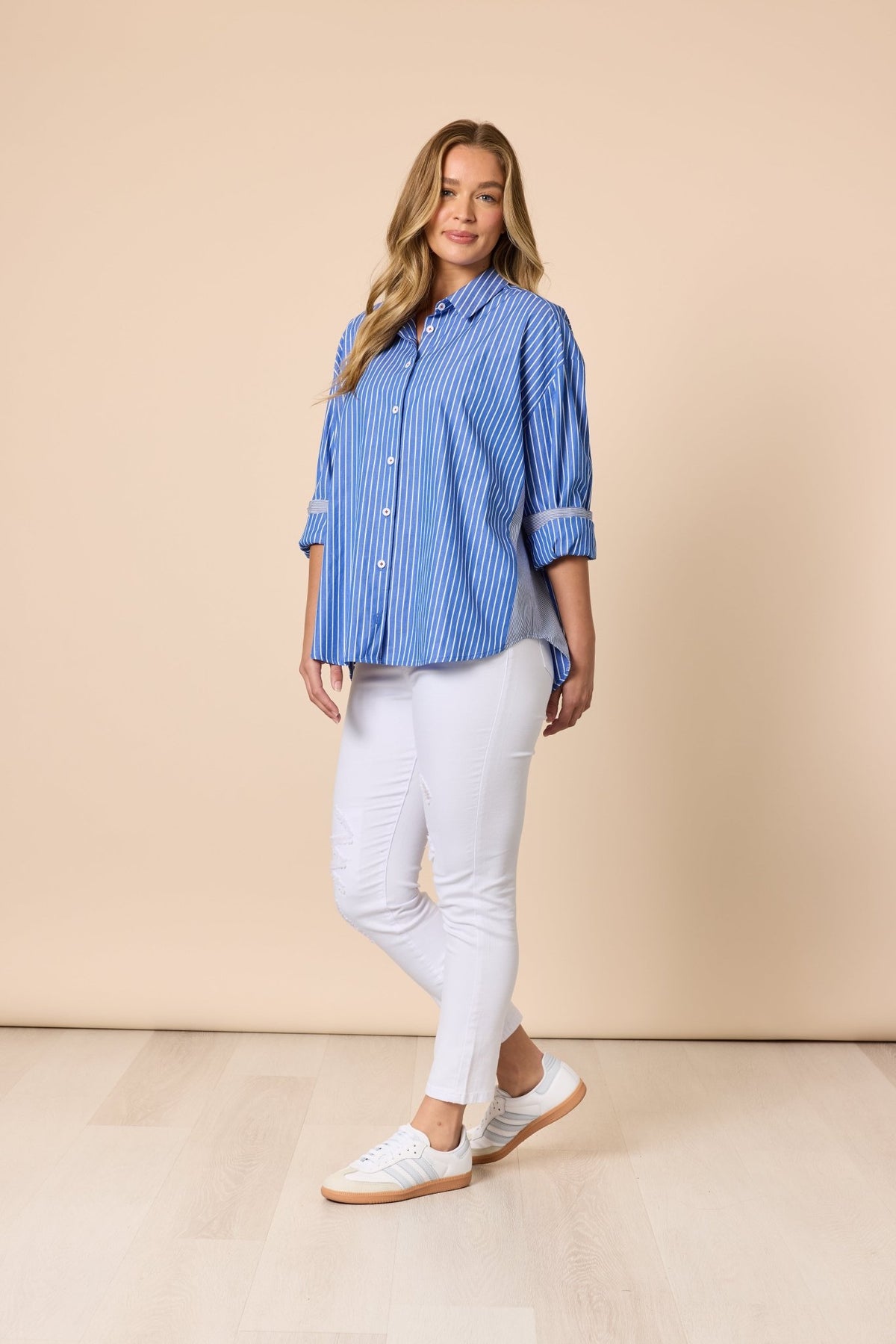 THREADZ_CABO STRIPE SHIRT BLUE / WHITE _ CABO STRIPE SHIRT BLUE / WHITE _ Ebony Boutique NZ