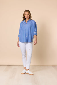 THREADZ_CABO STRIPE SHIRT BLUE / WHITE _ CABO STRIPE SHIRT BLUE / WHITE _ Ebony Boutique NZ