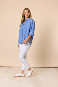 THREADZ_CABO STRIPE SHIRT BLUE / WHITE _ CABO STRIPE SHIRT BLUE / WHITE _ Ebony Boutique NZ