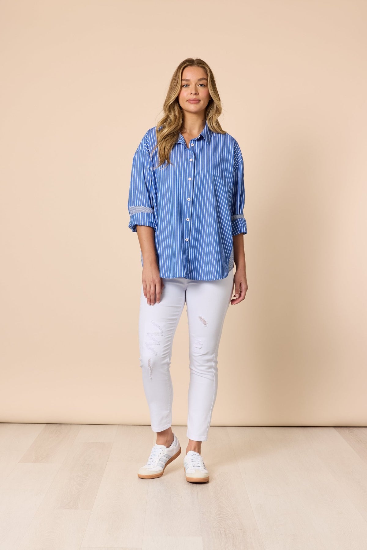 THREADZ_CABO STRIPE SHIRT BLUE / WHITE _ CABO STRIPE SHIRT BLUE / WHITE _ Ebony Boutique NZ