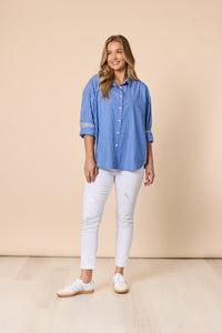 THREADZ_CABO STRIPE SHIRT BLUE / WHITE _ CABO STRIPE SHIRT BLUE / WHITE _ Ebony Boutique NZ