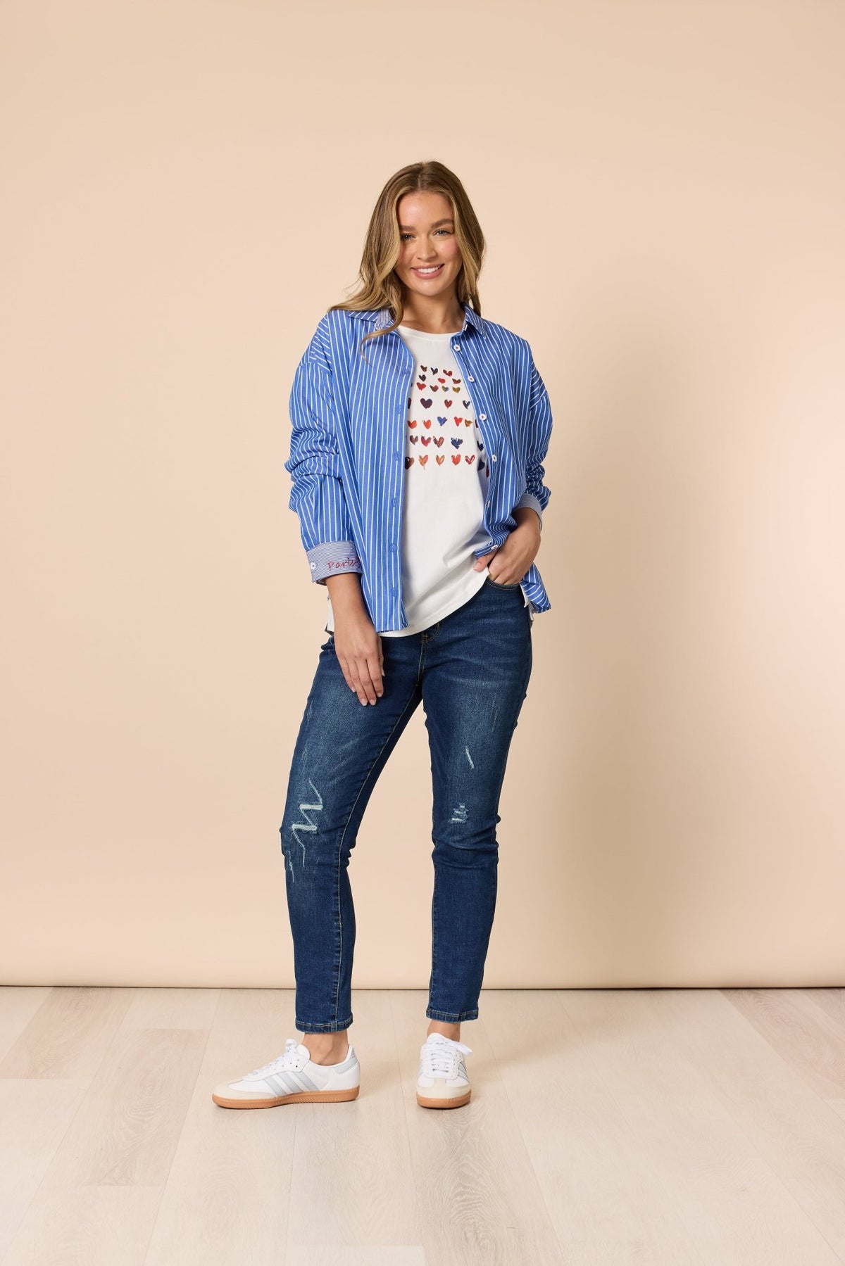 THREADZ_CABO STRIPE SHIRT BLUE / WHITE _ CABO STRIPE SHIRT BLUE / WHITE _ Ebony Boutique NZ