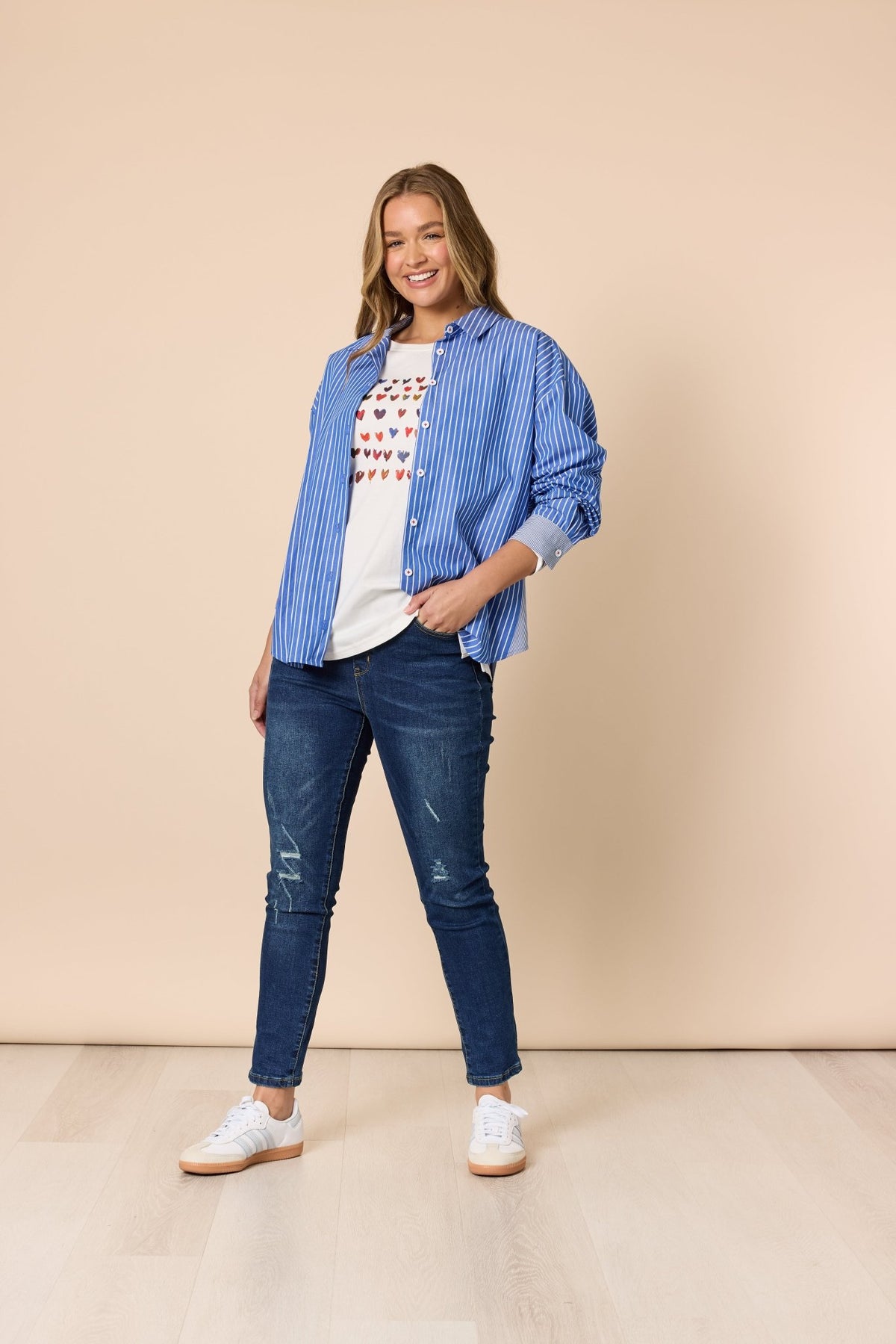 THREADZ_CABO STRIPE SHIRT BLUE / WHITE _ CABO STRIPE SHIRT BLUE / WHITE _ Ebony Boutique NZ