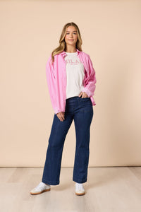 THREADZ_CABO STRIPE SHIRT PINK / WHITE _ CABO STRIPE SHIRT PINK / WHITE _ Ebony Boutique NZ