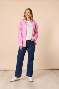 THREADZ_CABO STRIPE SHIRT PINK / WHITE _ CABO STRIPE SHIRT PINK / WHITE _ Ebony Boutique NZ