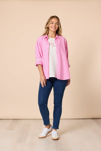 THREADZ_CABO STRIPE SHIRT PINK / WHITE _ CABO STRIPE SHIRT PINK / WHITE _ Ebony Boutique NZ