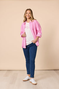 THREADZ_CABO STRIPE SHIRT PINK / WHITE _ CABO STRIPE SHIRT PINK / WHITE _ Ebony Boutique NZ
