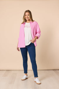 THREADZ_CABO STRIPE SHIRT PINK / WHITE _ CABO STRIPE SHIRT PINK / WHITE _ Ebony Boutique NZ