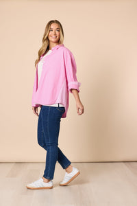 THREADZ_CABO STRIPE SHIRT PINK / WHITE _ CABO STRIPE SHIRT PINK / WHITE _ Ebony Boutique NZ