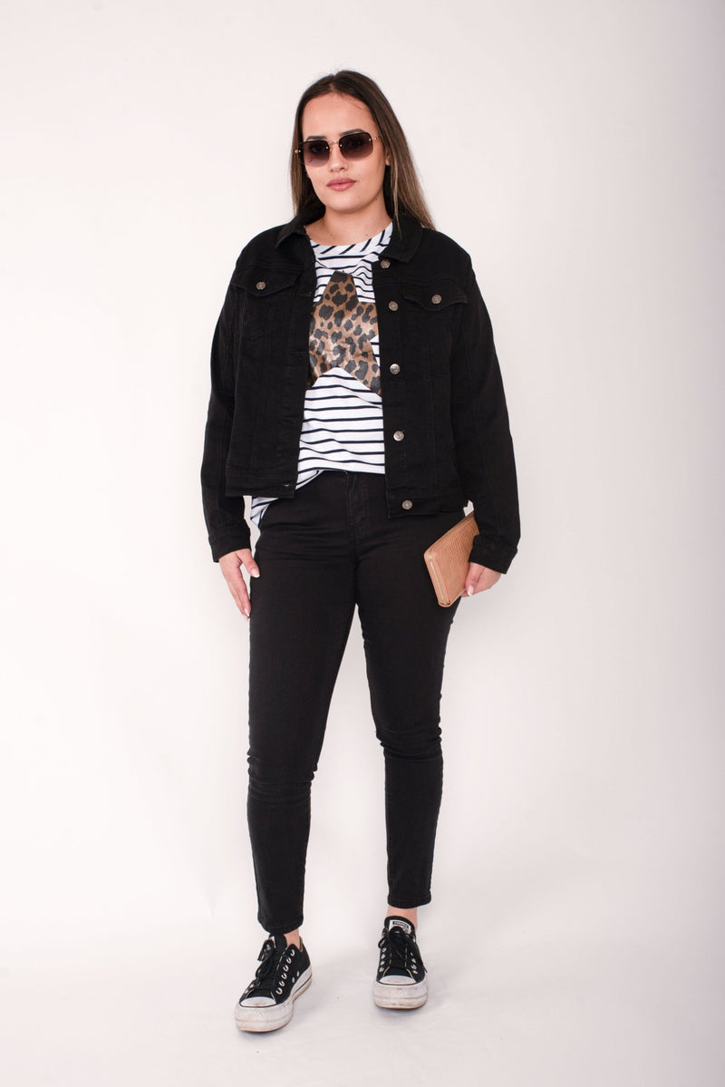 THREADZ_COLLARED DENIM JACKET BLACK _ COLLARED DENIM JACKET BLACK _ Ebony Boutique NZ