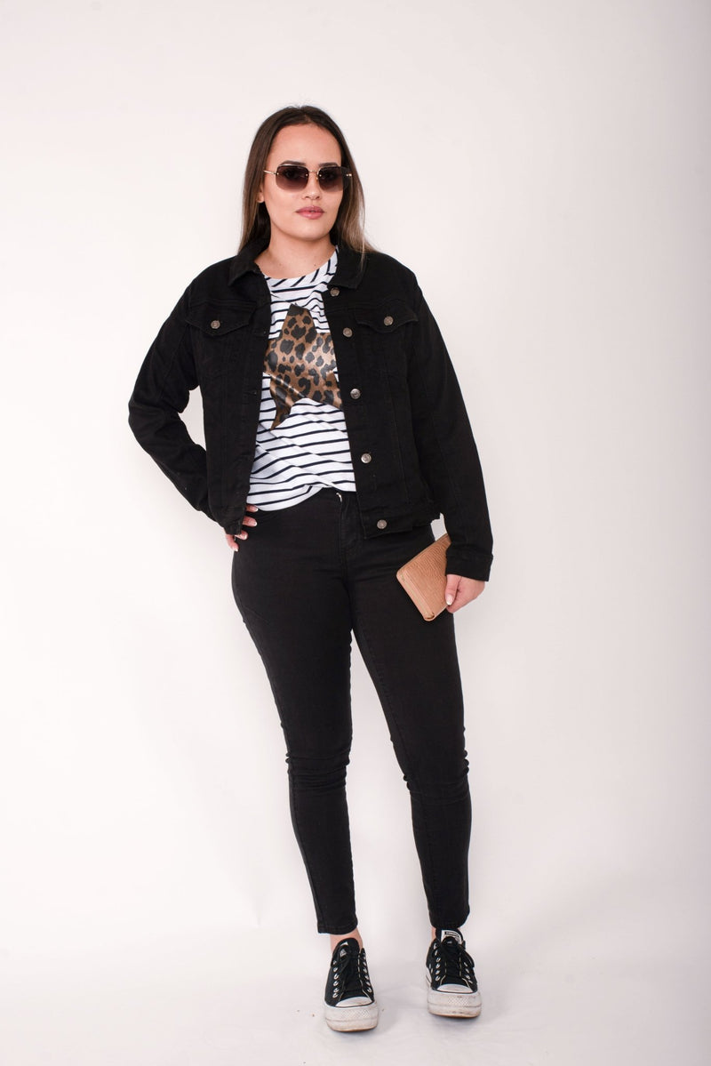 THREADZ_COLLARED DENIM JACKET BLACK _ COLLARED DENIM JACKET BLACK _ Ebony Boutique NZ