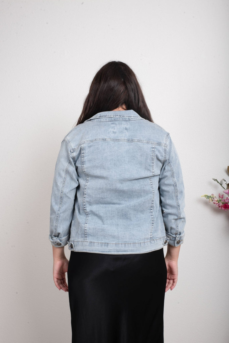 THREADZ_COLLARED DENIM JACKET DENIM _ COLLARED DENIM JACKET DENIM _ Ebony Boutique NZ