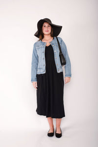 THREADZ_COLLARLESS DENIM JACKET DENIM _ COLLARLESS DENIM JACKET DENIM _ Ebony Boutique NZ